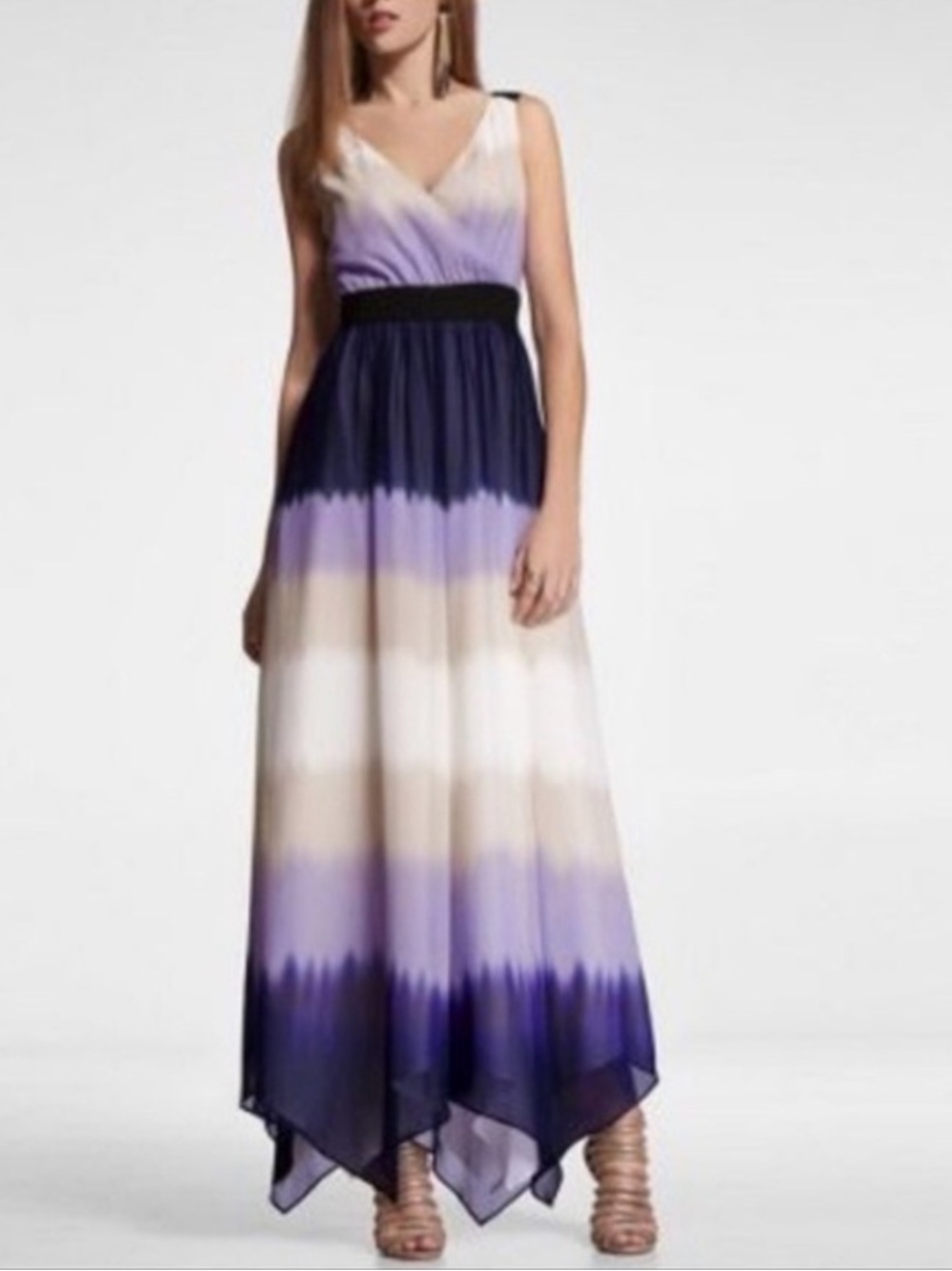 Express Sleeveless Ombre Maxi Dress - White, Taupe, Lavender & Black Sz M